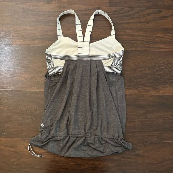 Lululemon gray tank top w/ built in striped sports bra - Picture 3 of 8